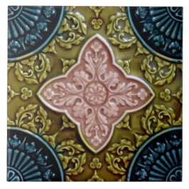 Historische Repro Rose, Green, Indigo Majolica Fliese