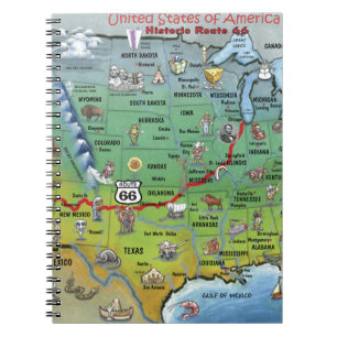 Historische Route 66 Cartoon Karte Notizblock