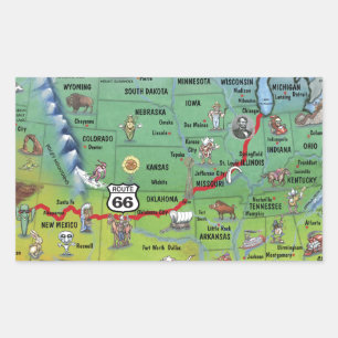 Historische Route 66 Cartoon Karte Rechteckiger Aufkleber