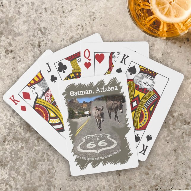 Historische Route 66 Oatman Arizona Burros auf der Spielkarten (Oatman, Arizona Route 66 collage photos playing cards)