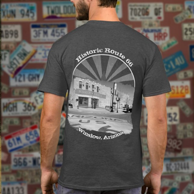 Historische Route 66 Winslow Arizona Schwarz-weiß T-Shirt (Von Creator hochgeladen)