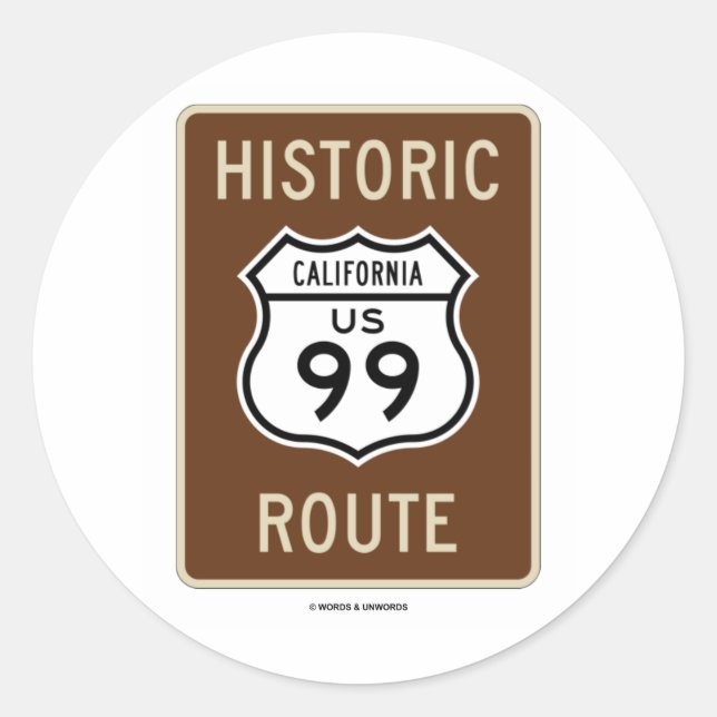 Historische Route US Highway 99 (Kalifornien) Runder Aufkleber (Vorderseite)