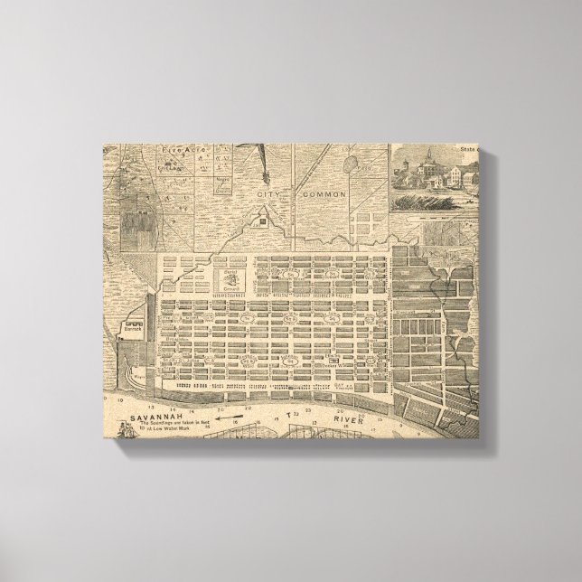 Historische Savannah Map Wohngestaltung Wrapped Ca Leinwanddruck (Vorderseite)