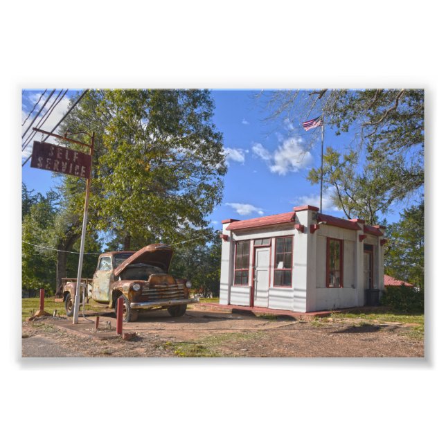 Historische Selbstbedienungs-Gasstation, Texas Fotodruck (Vorne)