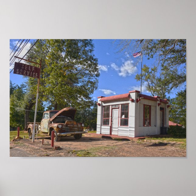 Historische Selbstbedienungs-Gasstation, Texas Poster (Vorne)