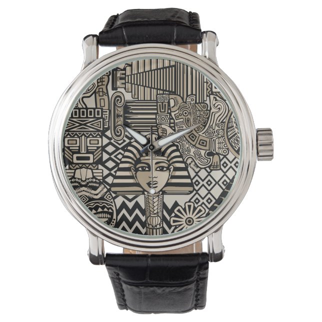Historische Symbole Tattoo-Style Armbanduhr (Vorderseite)