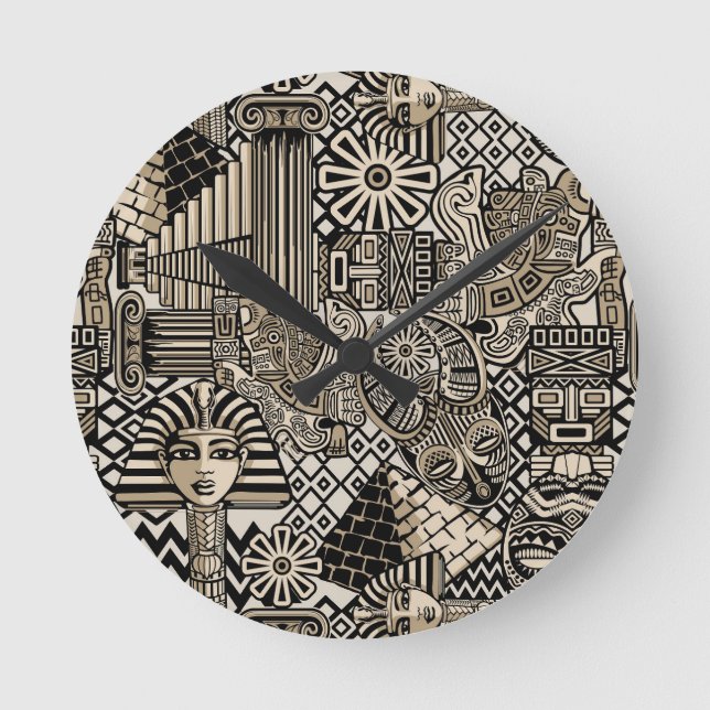 Historische Symbole Tattoo-Style Runde Wanduhr (Vorderseite)