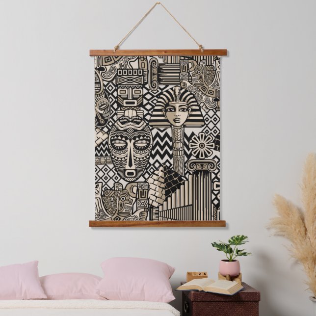 Historische Symbole Tattoo-Style Wandteppich Mit Holzrahmen (Schlafzimmer)