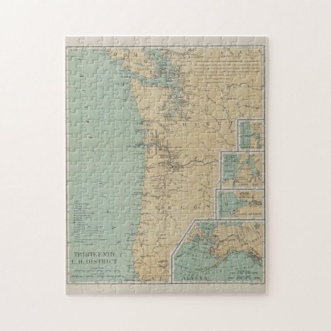 Historische Washington- und Oregon-Leuchtturmkarte (Vertikal)