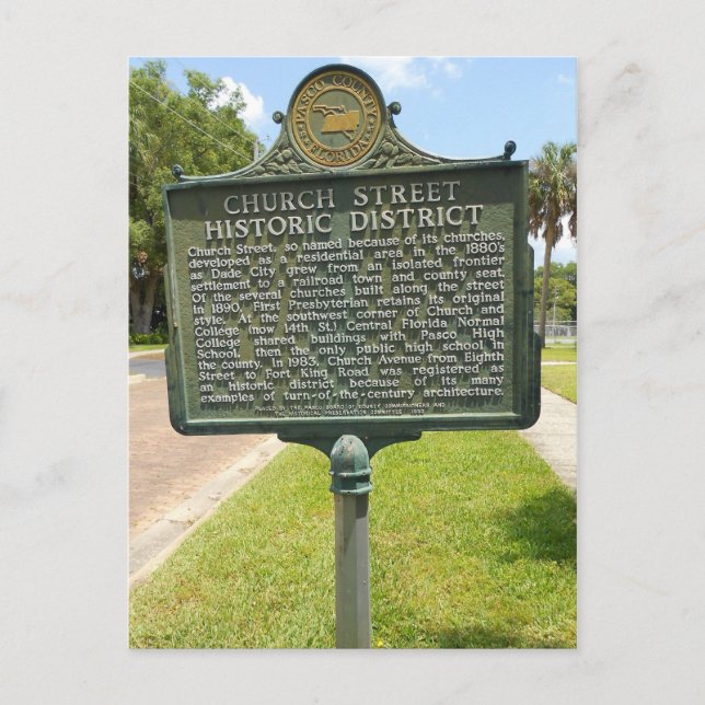 Historischer Bezirksmarker Dade City Florida Postkarte (Vorderseite)