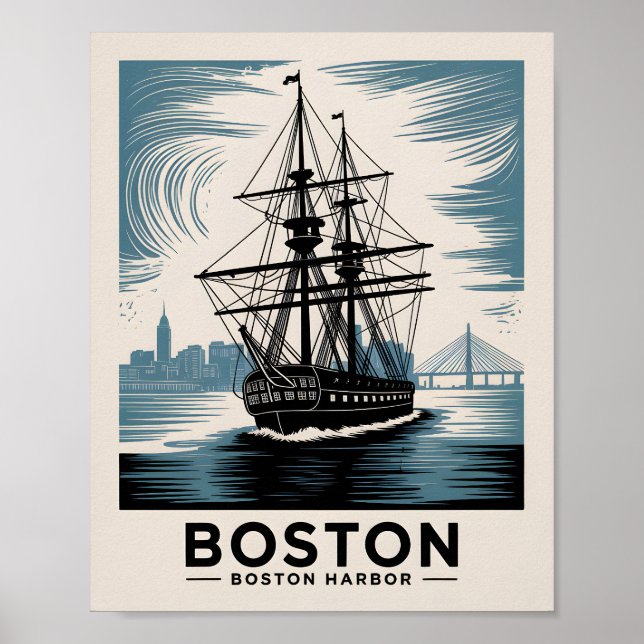 Historischer Boston Hafen Massachusetts Schiff Vin Poster (Vorne)
