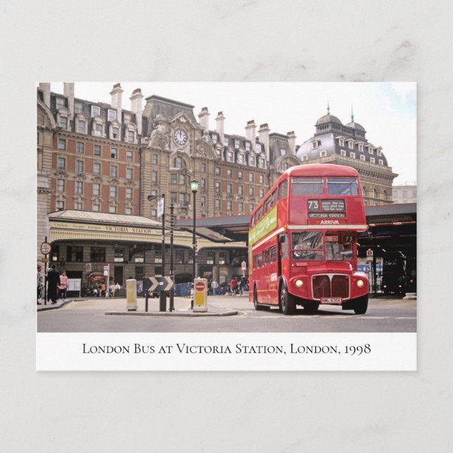 Historischer Bus 73 am Victoria Station, London 19 Postkarte (Vorderseite)