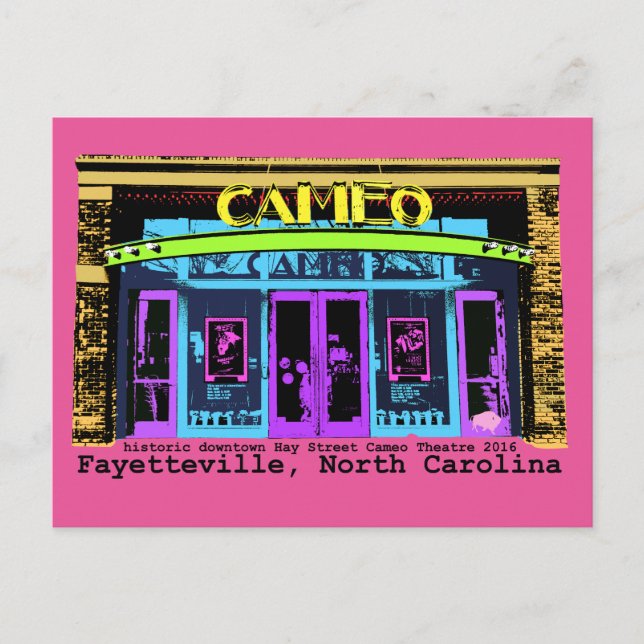 historischer Fayetteville NC Cameo schwarz Postkarte (Vorderseite)