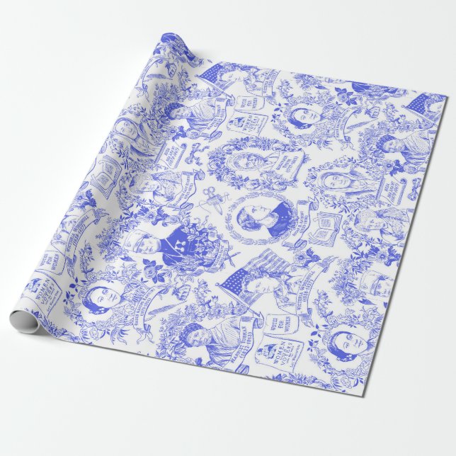 Historischer Feminist geht mit blauem Toile voran Geschenkpapier (Ungerollt)
