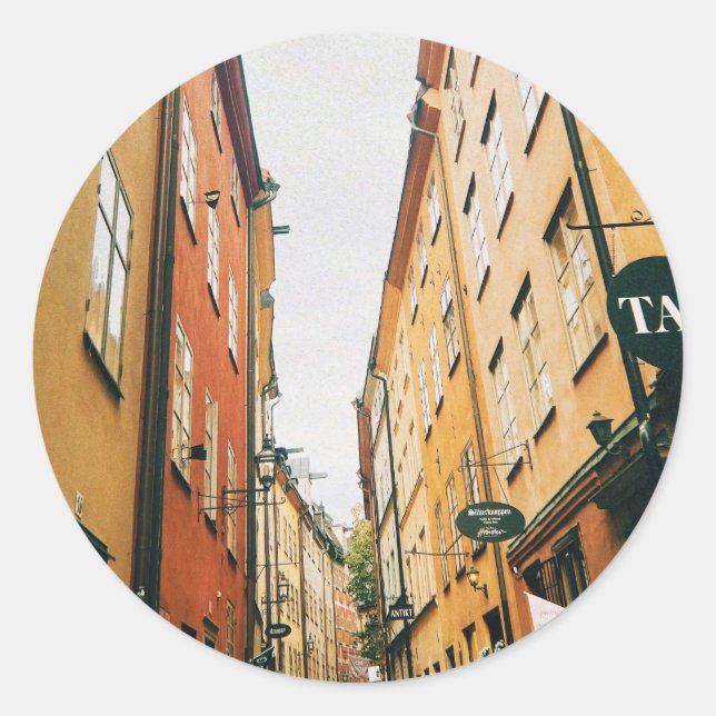 Historischer Gamla Stan, Altstadt von Stockholm Runder Aufkleber (Vorderseite)