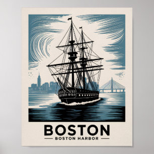 Historischer Hafen von Boston Massachusetts Schiff Poster
