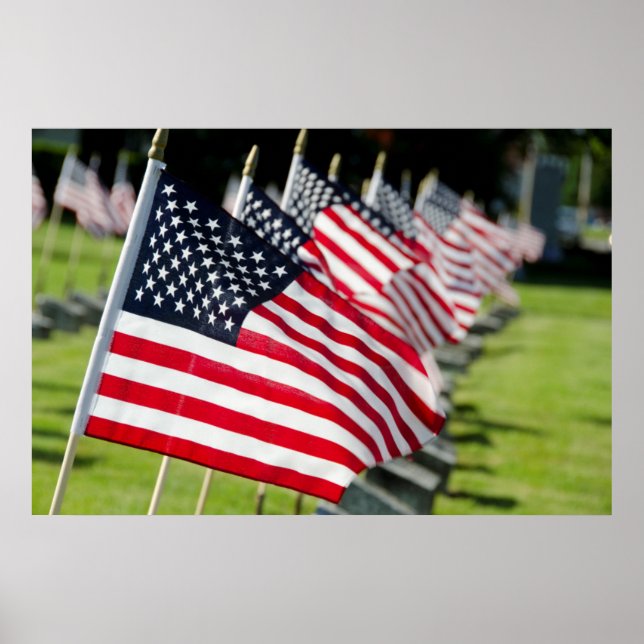Historischer militärischer Friedhof mit US-Flaggen Poster (Vorne)