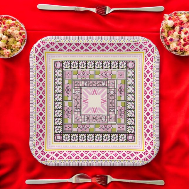 Historischer Stil Pappteller (ethnic traditional borders,birthday,wedding,baby shower,special occasion event paper plate party sup)