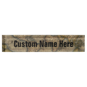 Historischer Vintager Weltkarte Namensplakette