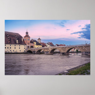 Historisches Altstadtviertel in Regensburg, Deutsc Poster