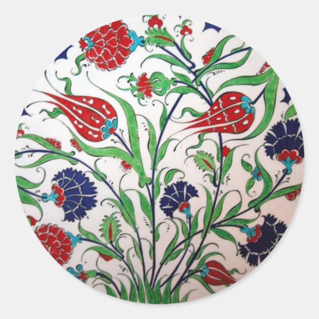 Historisches Dianthus und Tulip-Muster - Kunst Runder Aufkleber (Vorderseite)