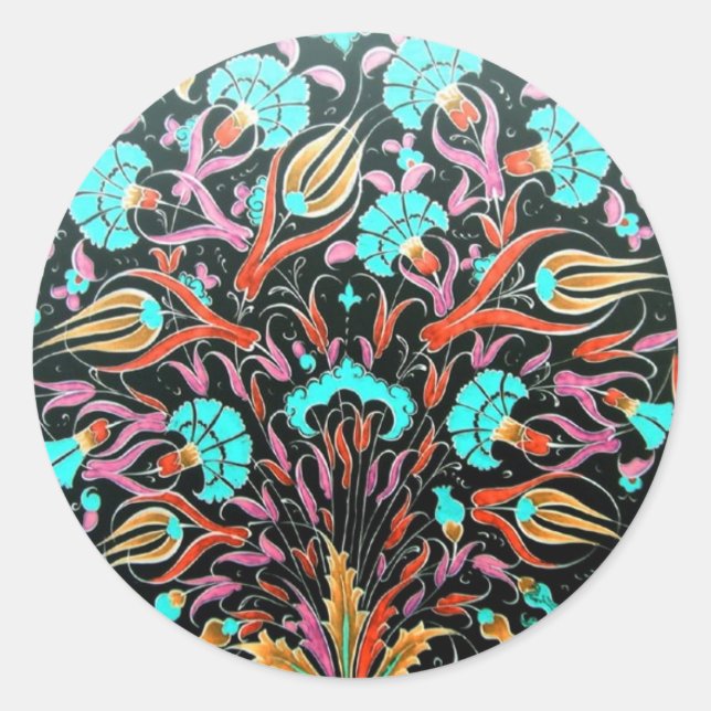 Historisches Dianthus und Tulip-Muster - Kunst Runder Aufkleber (Vorderseite)