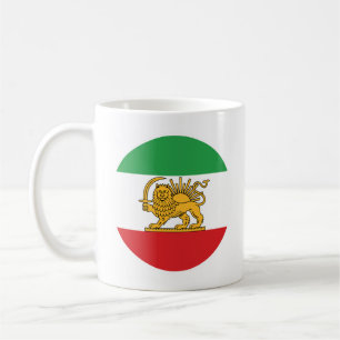 Historisches Flaggenemblem des iranischen Löwen un Kaffeetasse