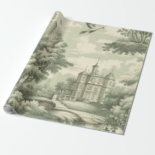 Historisches grünes französisches szenisches Toile Geschenkpapier