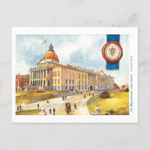 Historisches Massachusetts-Capitol mit Siegel Postkarte