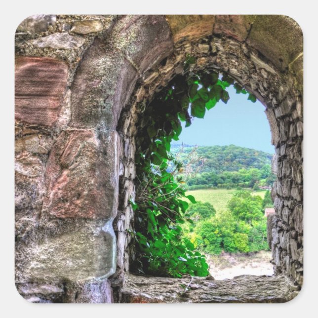 Historisches mittelalterliches Schloss Quadratischer Aufkleber (Vorderseite)