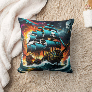 Historisches Piratenschiff, das durch Sturmgewässe Kissen