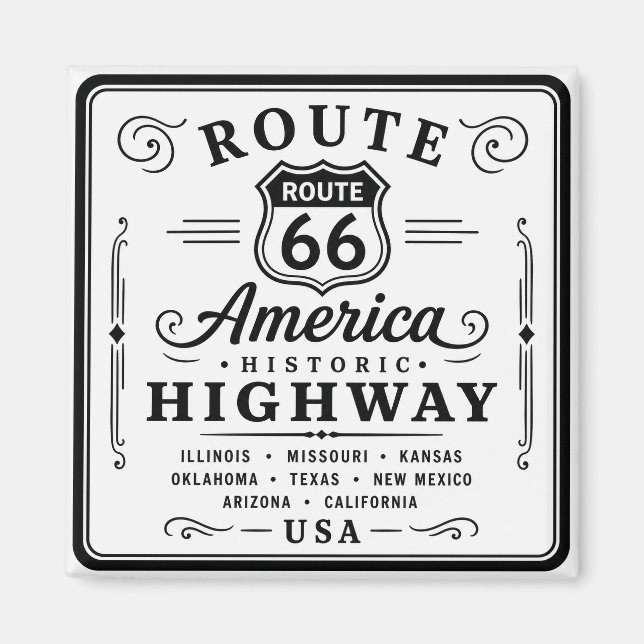 Historisches Route 66 Schild Dekor Magnet (Vorne)