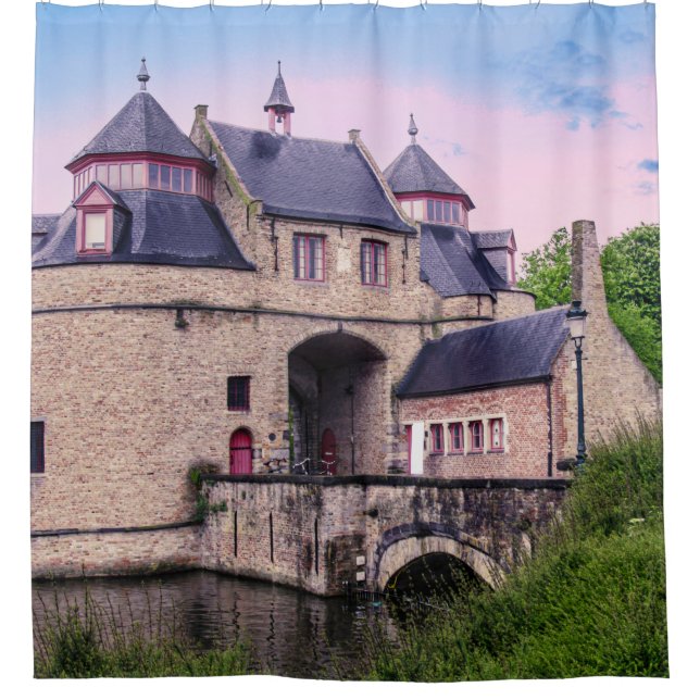 Historisches Stadttor in Brügge Duschvorhang (Vorderseite)