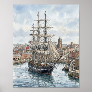 Historisches Tall Ship im Hafenwasser eines europä Poster