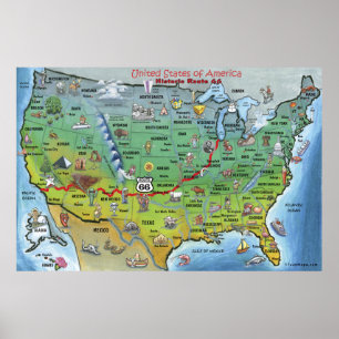 Historisches Weg 66 USA-Cartoon-Karten-Plakat Poster