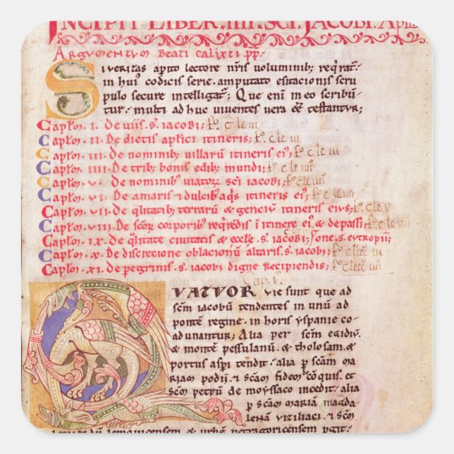 Historisierte erste "Q" mit drei Bildern Quadratischer Aufkleber (Vorderseite)