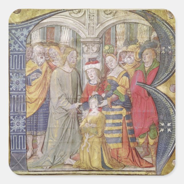 Historisierter Anfangsbuchstaben "B" Quadratischer Aufkleber (Vorderseite)