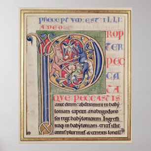 Historisiertes anfängliches 'P', das eine Wildjagd Poster
