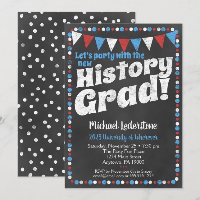 History Graduation Party Einladung Red Blue (Vorne/Hinten)