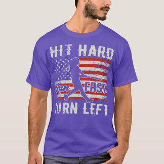 Hit Hard Run Fast Turn Verlassen USA Flag Softball T-Shirt