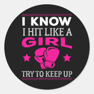 Hit like a Girl Funny Boxing Women Geschenk Runder Aufkleber