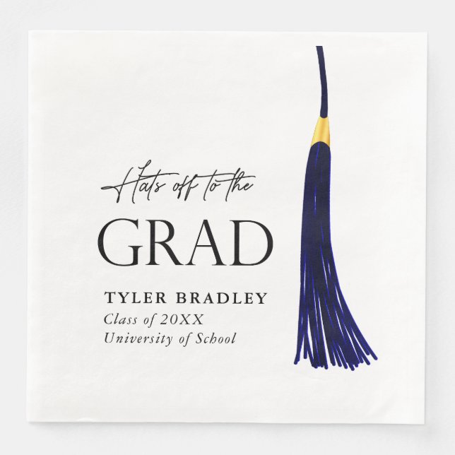 Hit Off To Grad Blue & Gold Tassel Abschluss Serviette (Vorderseite)