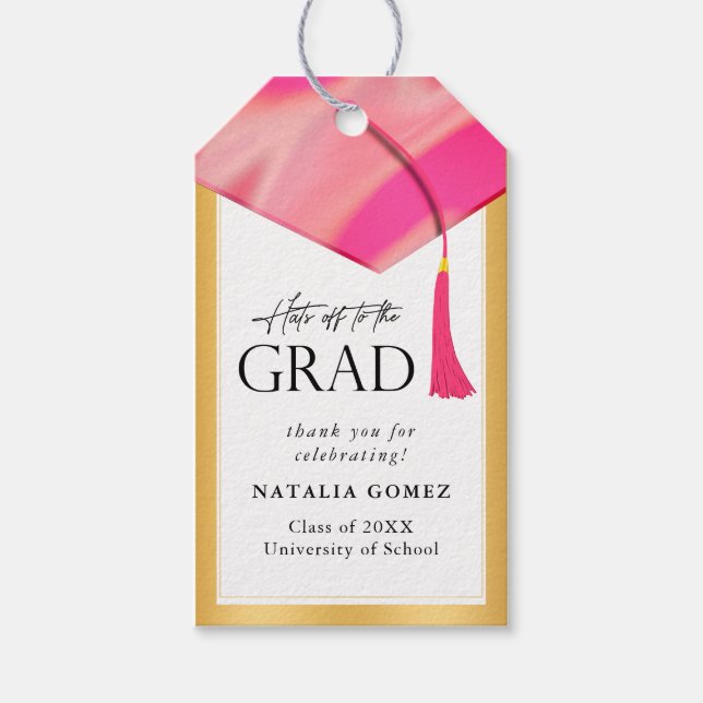 Hit off to Grad Holographic Pink Gold Abschluss Geschenkanhänger (Vorderseite)