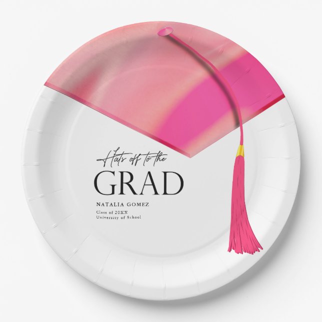 Hit off to Grad Holographic Pink Gold Abschluss Pappteller (Vorderseite)