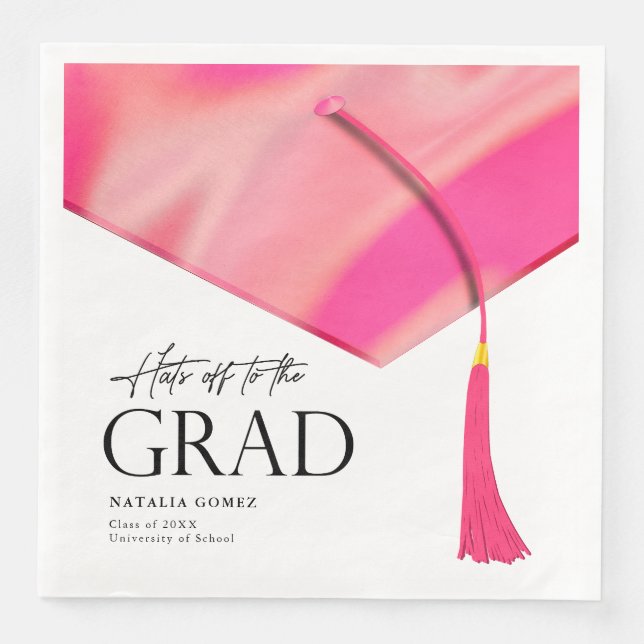 Hit off to Grad Holographic Pink Gold Abschluss Serviette (Vorderseite)