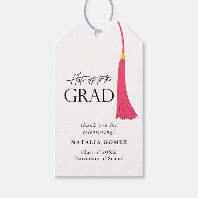 Hit Off to Grad Pink & Gold Tassel Abschluss Geschenkanhänger (Vorderseite)