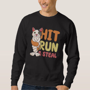 Hit Run & Steal Baseball Twisted Bat Katze Funny S Sweatshirt