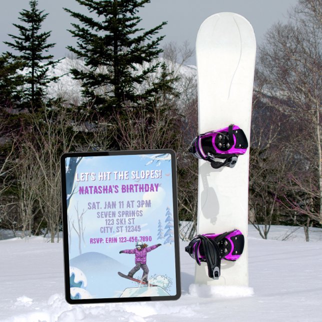 Hit the Slopes, Snowboard Girl Birthday Einladung (Von Creator hochgeladen)