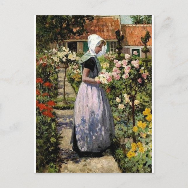 Hitchcock - Holländische Frau im Garten Postkarte (Vorderseite)