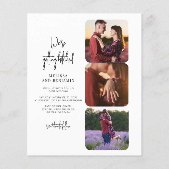 Hitched Foto Collage Hochzeit Einladung (Vorderseite)